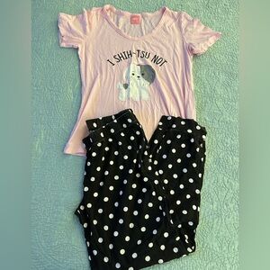 Women’s Novelty Pajama Set Size Medium Petite Length Pants Shih-Tsu Dog Print
